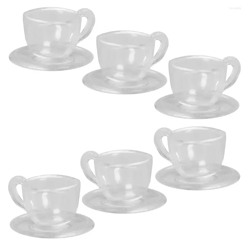 Cups Saucers 6 Set Teacup Saucer Model Mini Coffee Adsmenments Delicate Barn Toy PVC Kids Roll Spela Toys Micro Scene