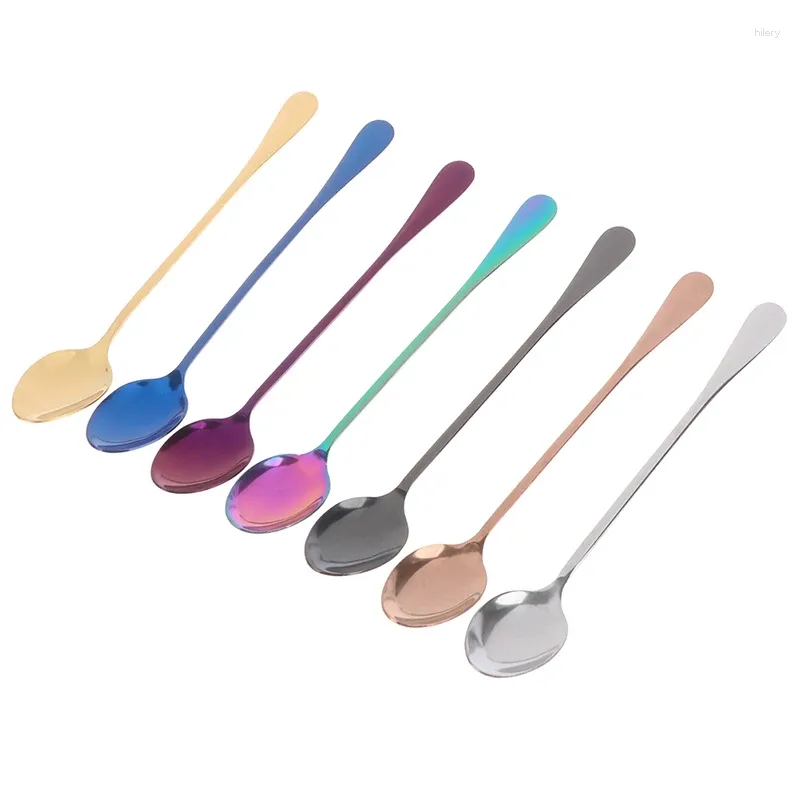 Koffiescheppen 1 st roestvrij staal Lange handgreep Ice Spoonrainbow Alabare Roer lepelgereedschap Honingcrème Thee lepels