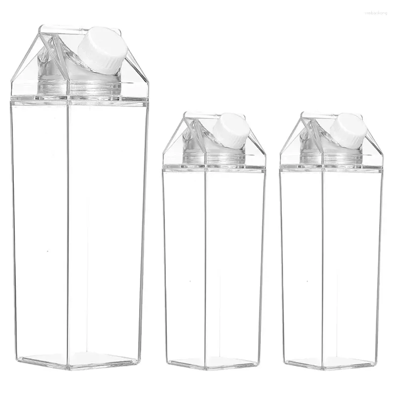 Sortez des conteneurs 3 pcs bouteilles d'eau carrée de lait carré multi-fonctions vides et jus pour les voyages ménagers du réfrigérateur
