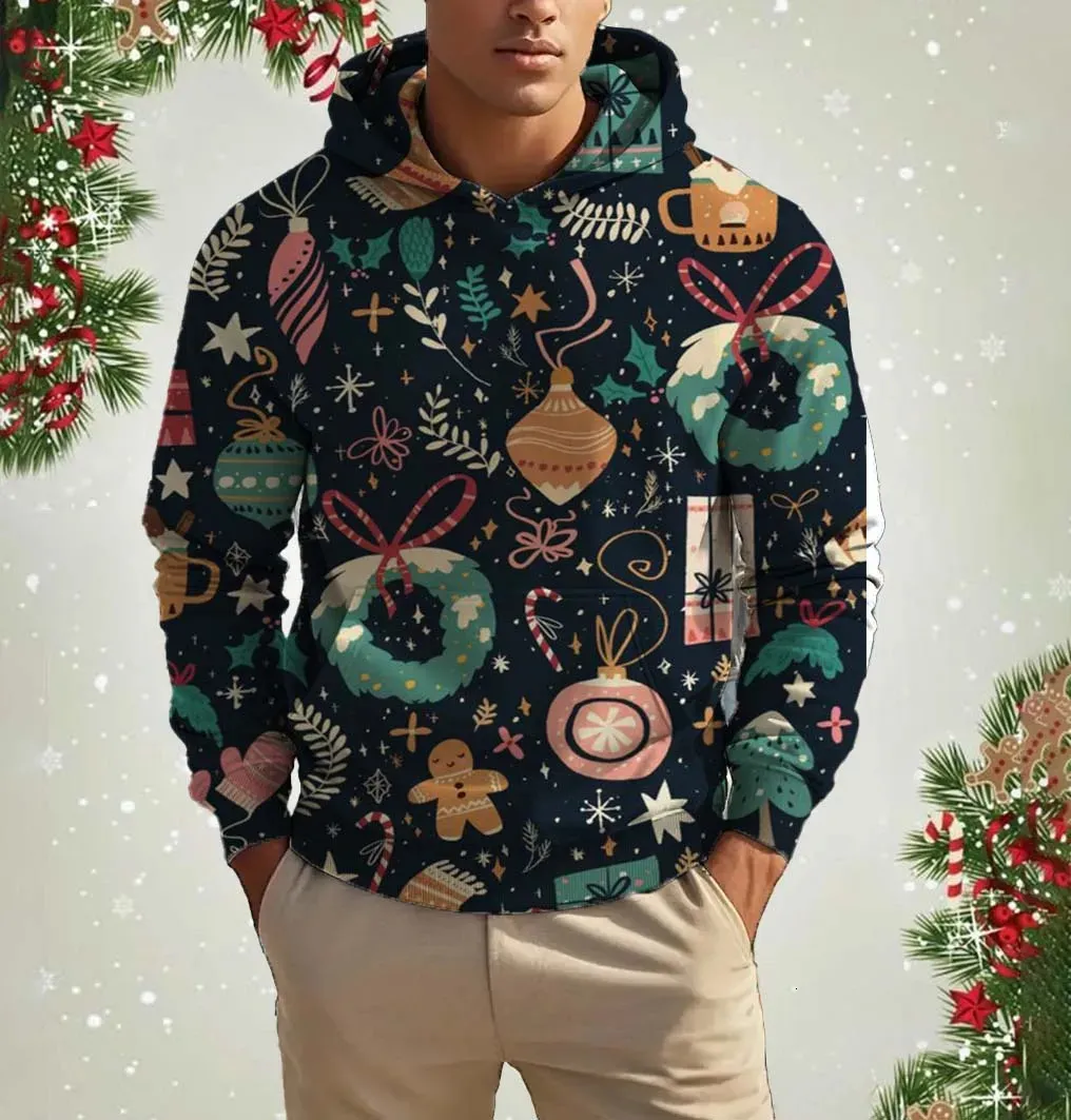Kersttrui 2025 Hoodies voor Mannen Trendy Santa Grafisch Lange