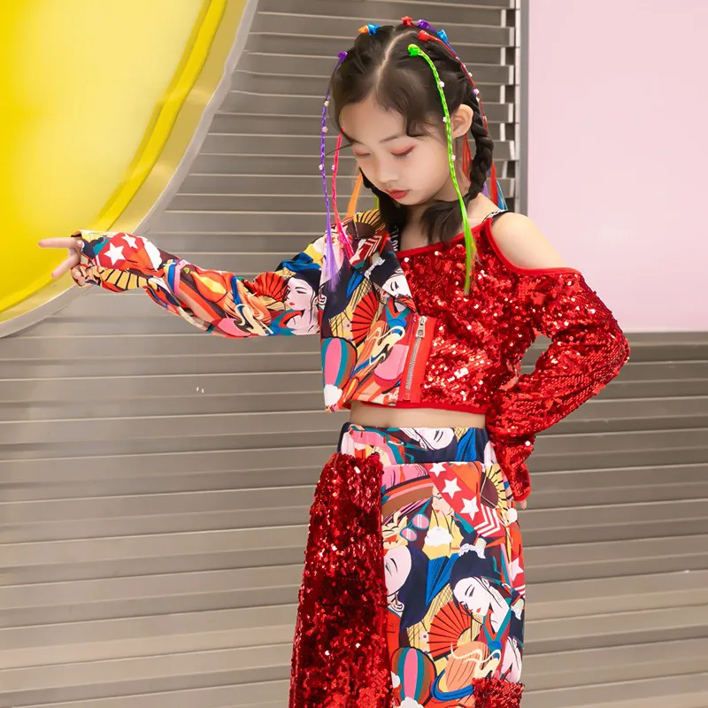 Crop Tops For Kids Kids Girls Sequin Jazz Hip Hop Cheer Leading