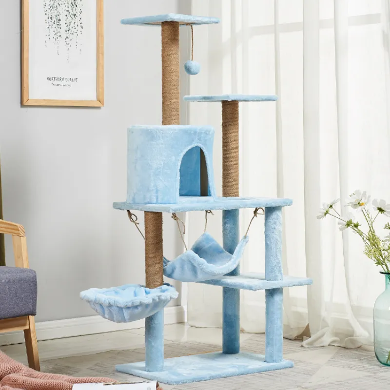 Cat Climbing Toys Sisal Cat Climbing Frame Wooden Multi-layer Pet Cat Scratching Post Cat Leisure Hammock Pet Tree House