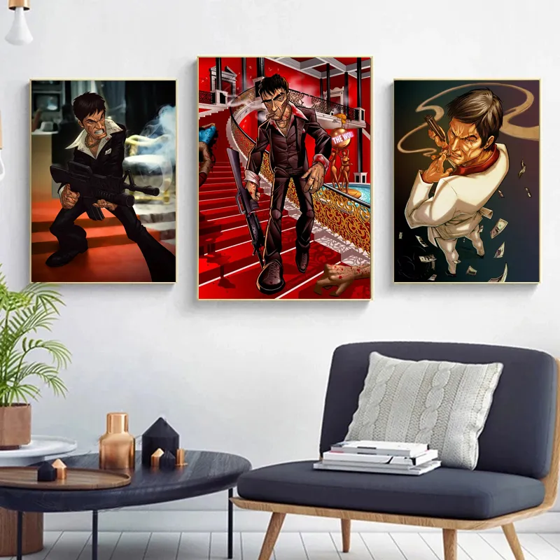 Classic Movie Scarface Posters Al Pacino Canvas Painting Vintage Gangster Prints And Picture Wall Stickers Home Bar Office Decor