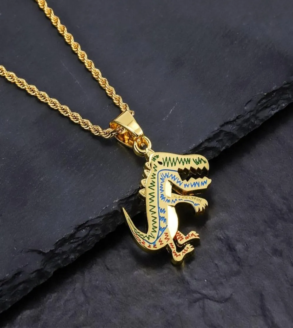 Fashion Hip Hop Mens Dinosaur Pendant Designer Halsband smycken rostfritt stålkedja 18K guldpläterade halsband för män kvinnor3985389