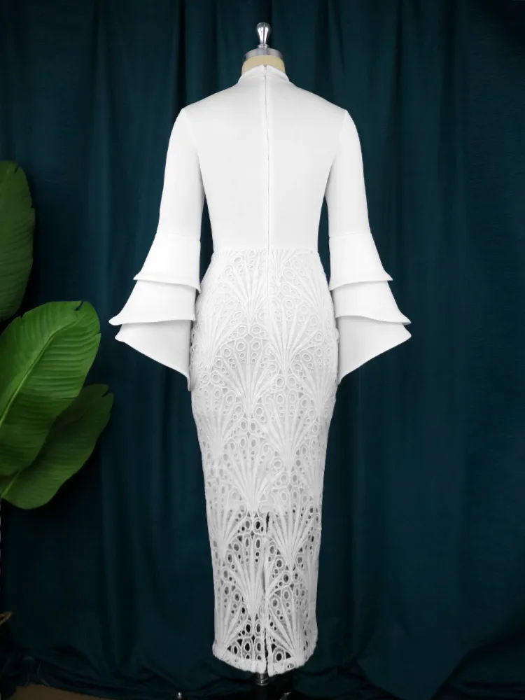 White Lace Dress for Women High Neck Long Flare Sleeve Empire Waist Evening  Gown Autumn 2024 from Dhgate Bridal Gloves - price 45.86
