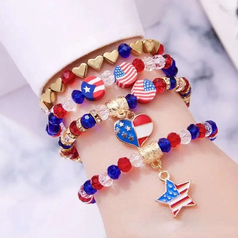 Очарование браслетов американского дня независимости Дня независимости Персонализированный модный многослойный флаг США Пять заостренных звездных кулон