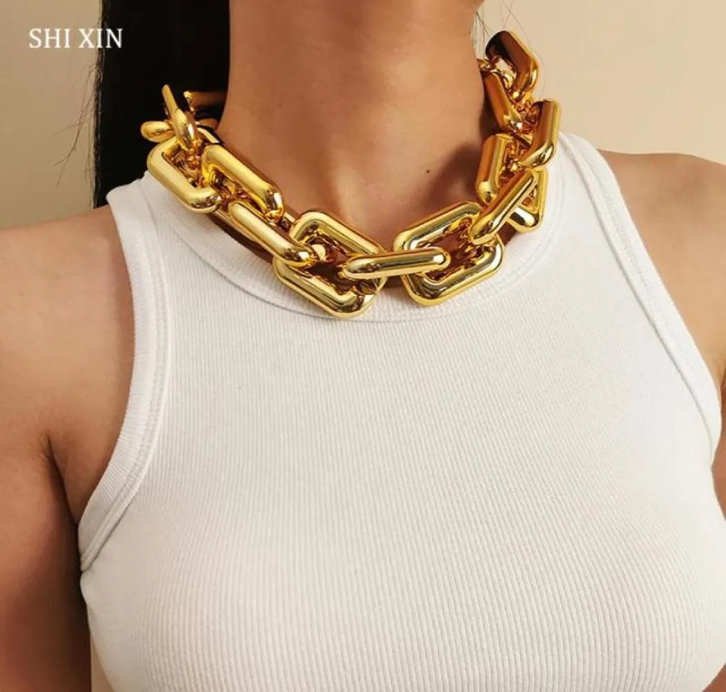 Chokers SHIXIN CCB Material Hiphop Big Short Choker Collar Necklace For Women Punk Large Thick Link Chain On Neck Egirl Jewelry3699924