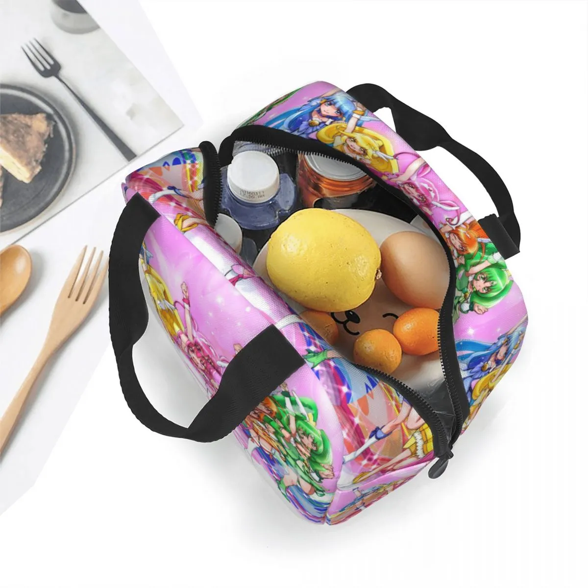 Smile Precure Anime Isolierte Lunchbeutel Thermaltasche Glitzer Kraft Yayoi Miyuki Nao Reika Akane Große Lunchbox -Tasche Food Bag