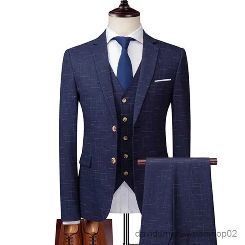 Abiti da uomo blazer blazer pantaloni gilet da 3 pezzi set / maschile banchetto business britannico in stile britannico slim cola di fascia a quadri personalizzati