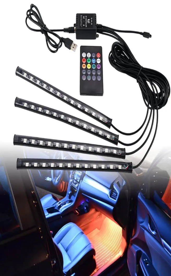 Bil LED -remsor lampor 364872 Ambient RGB LED -lampor USB 12V Auto Interiör Dekorativ lampa App Wireless Remote Mode6335576