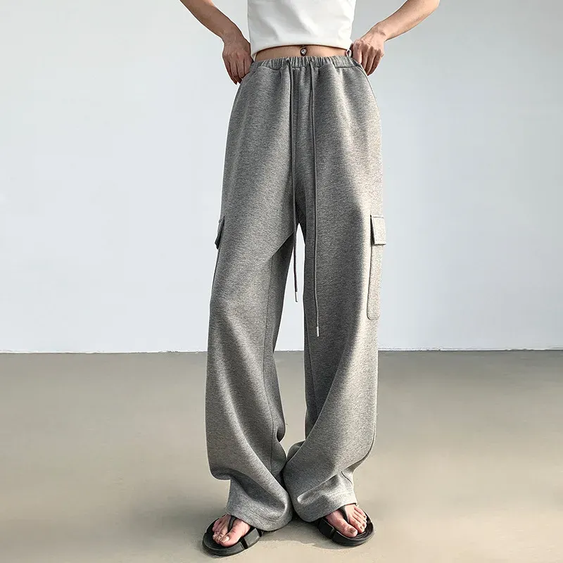 2024Womens Baggy Gray Cargo Sweatpants - Oversized Korean