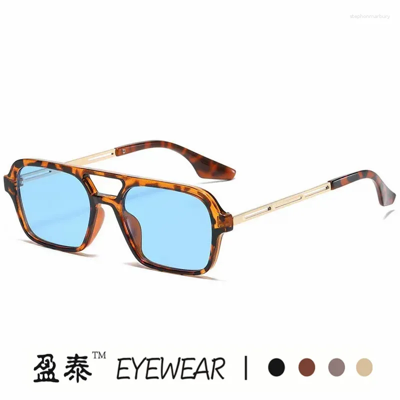 Sunglasses Retro Double Bridges Women Fashion Pink Gradient Eyewear Trending Hollow Leopard Blue Square Sun Glasses Men Shades