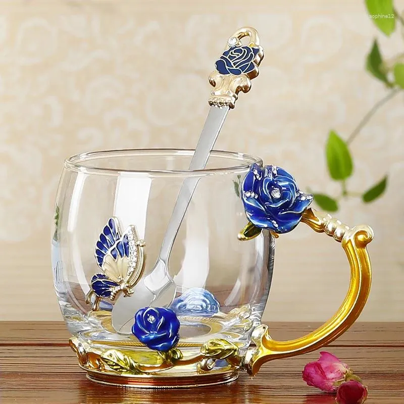 Bicchieri da vino color lussuoso smalto di smalto in cristallo gratis in vetro da fuoco resistente al calore caffettiera tazza di tè fiore regalo europeo