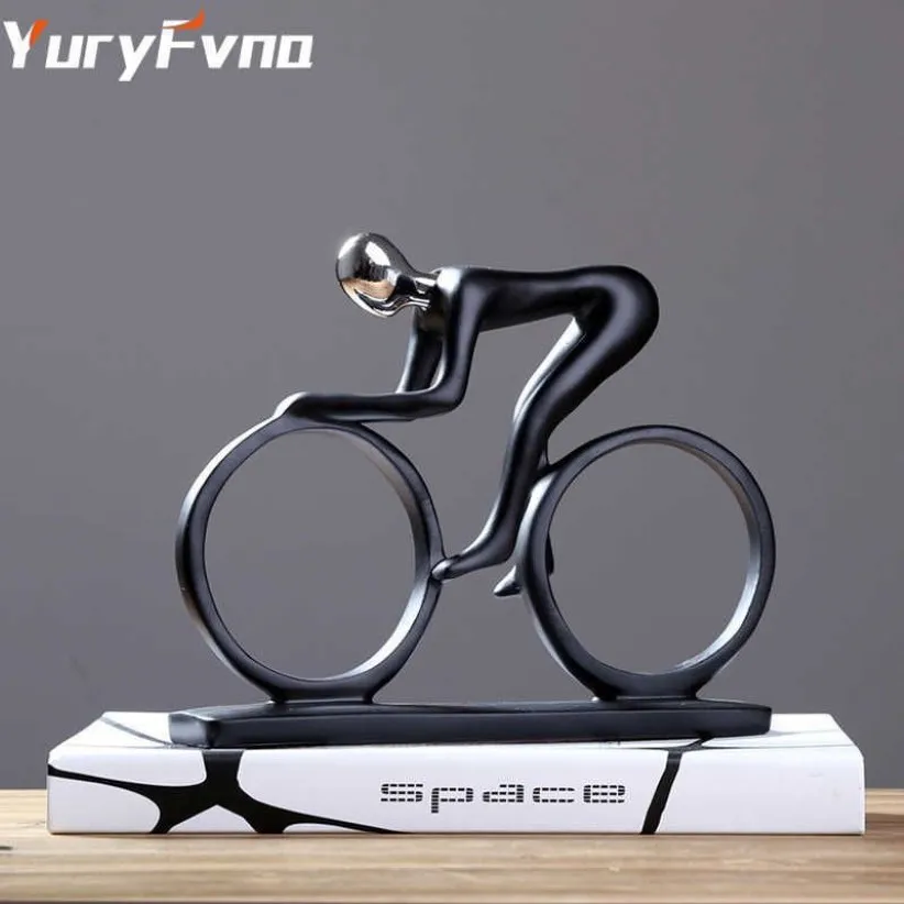 Yuryfvna Fahrradstatue Dhampion Zykliker Skulptur Figur Harz Moderner abstrakter Kunstsportler Fahrrad Figur Home Decor Q0525279o