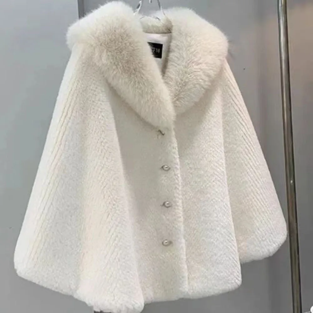 Luxury Faux Mink Fur cardigan clothes Poncho with White Cape