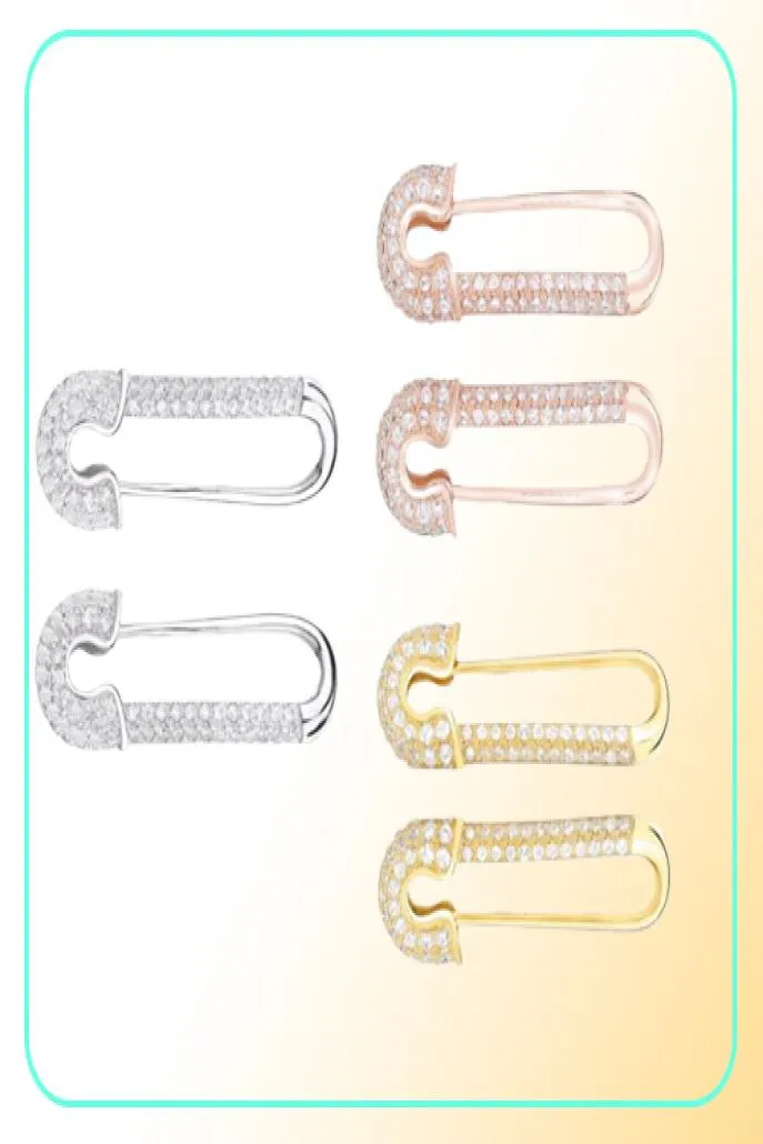 Moonmory France 100 925 Sterling Silver Safety Pin Earring Three Color Style One Side Zircon Höger vänster 2106163337408