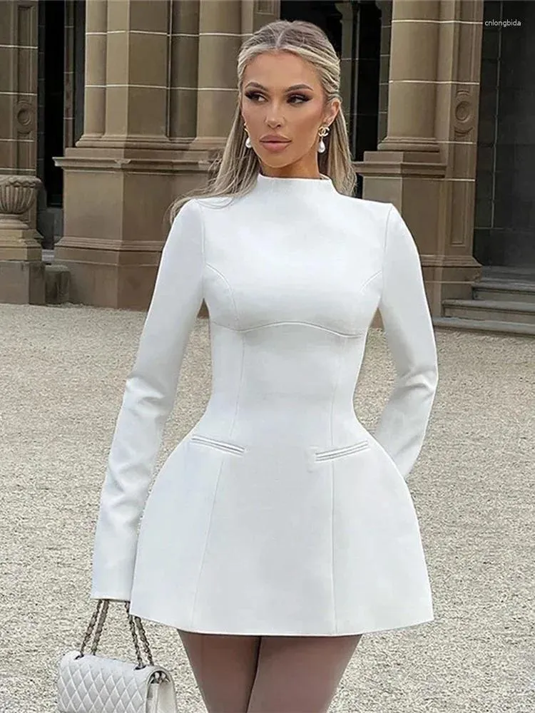 princess polly baby blue dress White Modern Mermaid Tulle Long Bridal Gown Long Sleeves Backless Floor  Length Wedding Dress – Ballbella main image 0