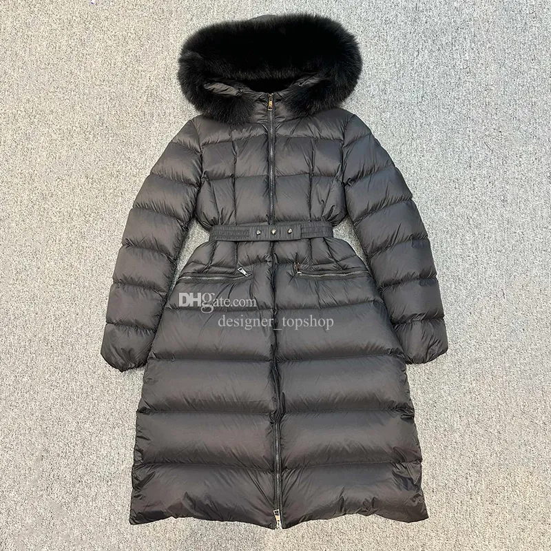 Women's Black Waterproof Belted Puffer Jacket with High Collar - Stylish & Warm Winter Outerwear