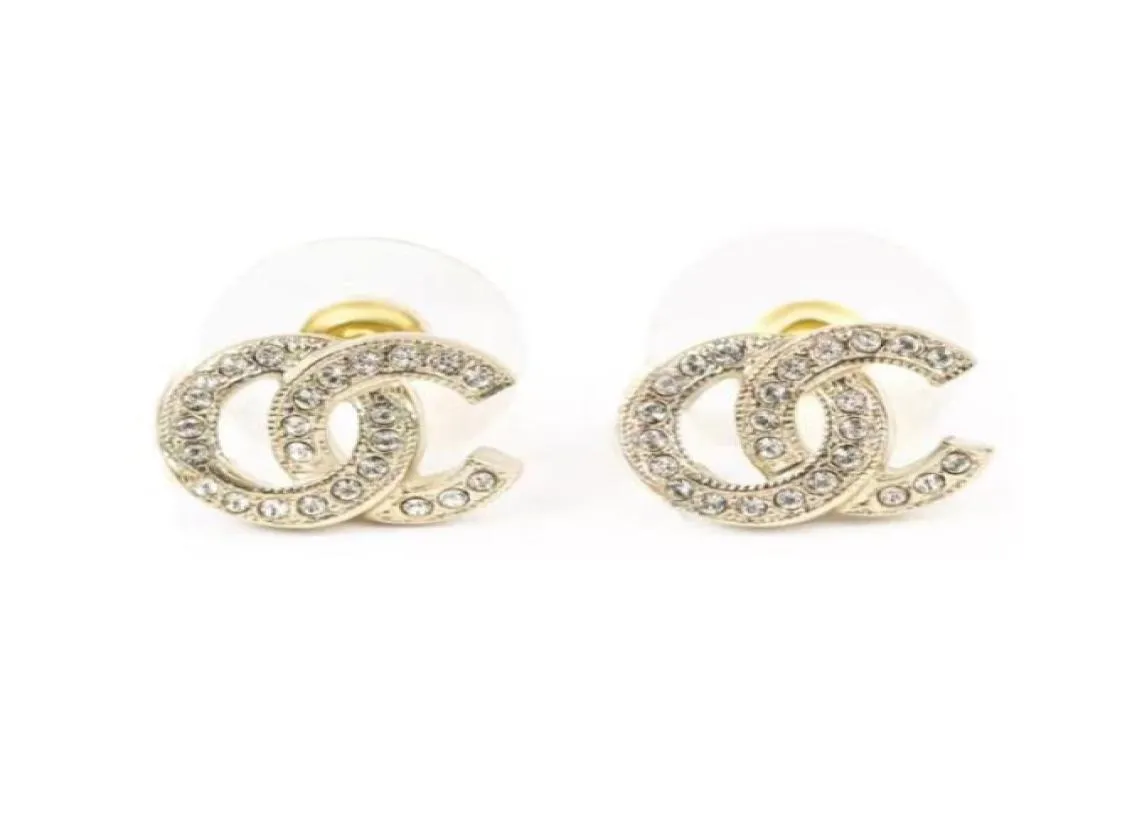 Letter Earrings Studs Women Fashion Simple Designer Rhinestone Pendant Ear Charm Street Party Jewelry Lucky Gold White K C8024225