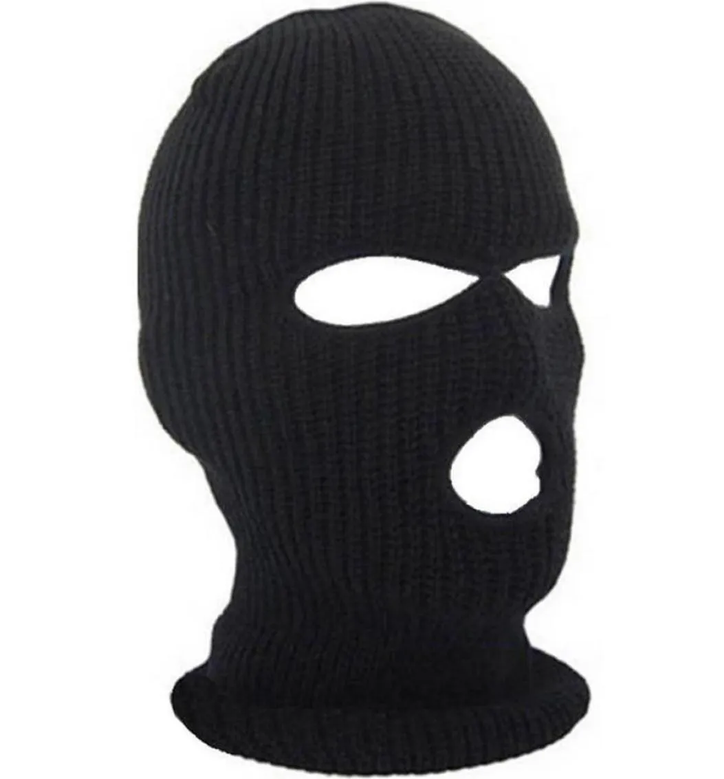 Máscara de tampa do rosto cheia três buracos Balaclava knit chapéu de inverno máscara de neve esticada boné de gorro novo máscara de rosto preto quente 3470592