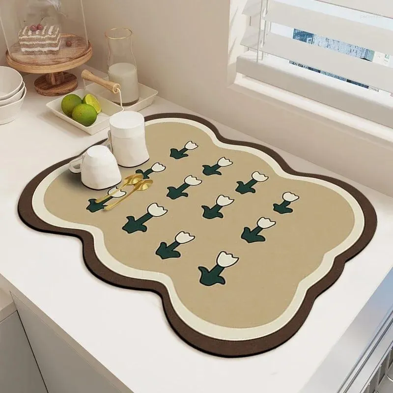 Table Mats Dish Coffee Drain Countertop Placemat Cup Absorbent Pad Mat Machine Printed Kitchen Tableware Drying Draining