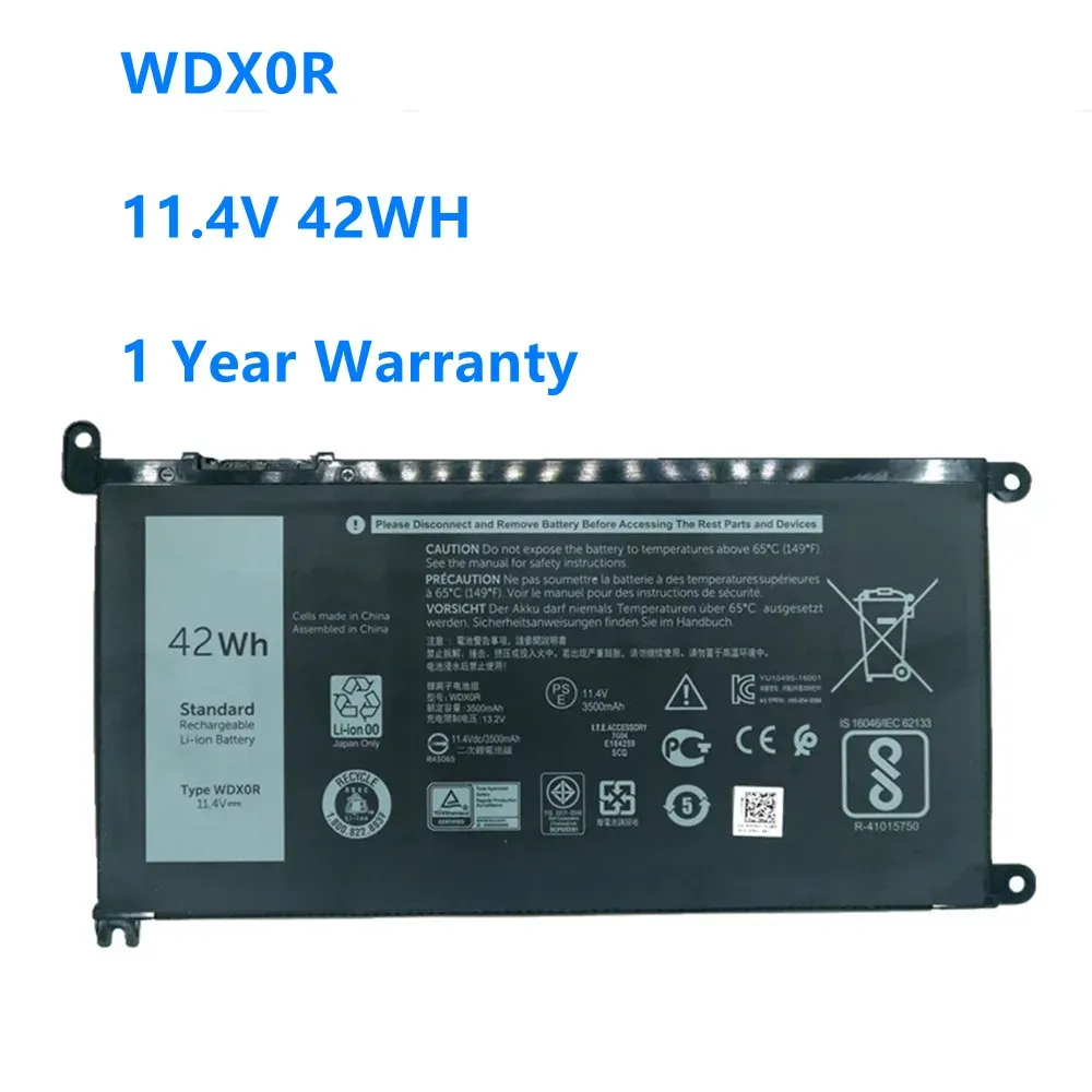 バッテリーラップトップバッテリーWDX0R T2JX4 3CRH3 WDXOR DELL INSPIRON 13 5000 5368 5378 7368 14 7000 7560 7460 5567 15MF PRO1508T FW8KR