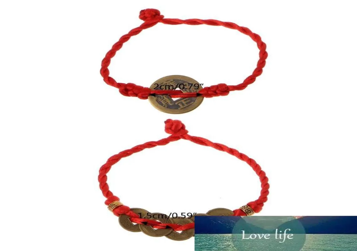 Китайский фэн -шуи богатство счастливые медные монеты подвесные красные струнные браслеты8182402