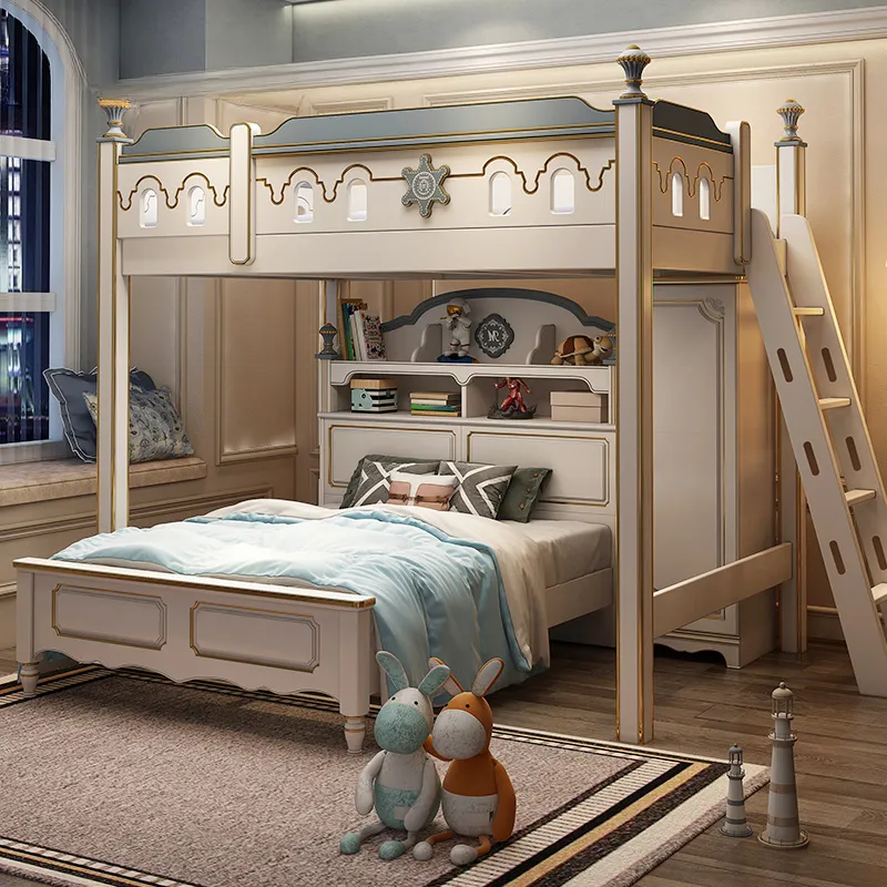 Koreaanse stijl kinderen bed aristocratisch massief hout Koreaanse stapelbedden bed bureau garderobe schattige verlichte enfant slaapkamer meubels wz