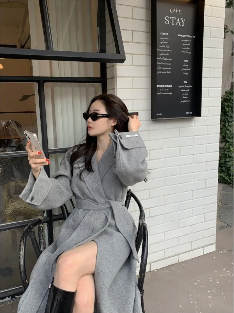 Manteau Long Coréen Manteau Dhiver En Mélange De Laine Pour