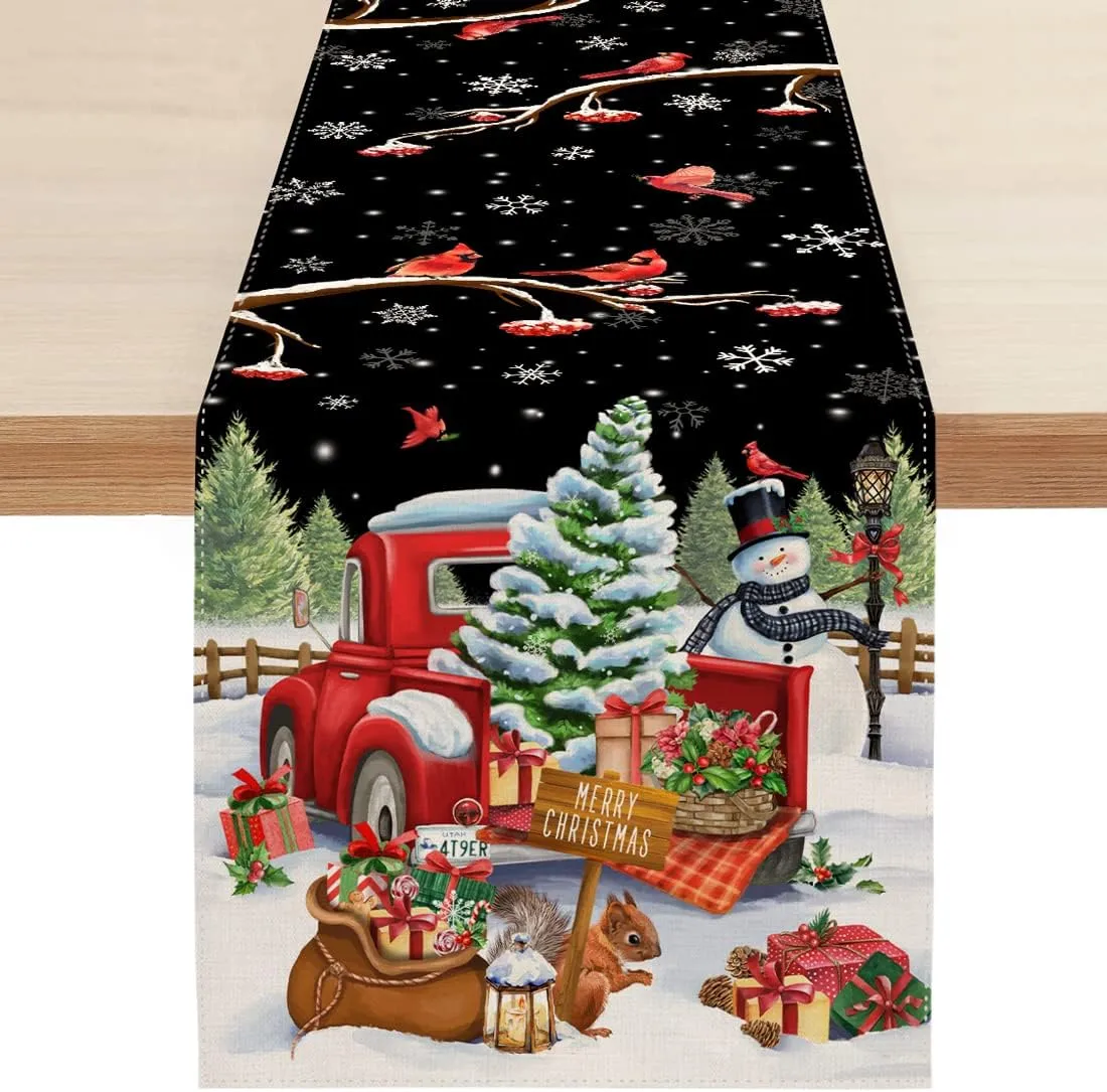 Christmas Tree Truck Snowman Linen Table Runners Kitchen Table Decor Farmhouse Dining Table Table Coureurs Décorations de Noël