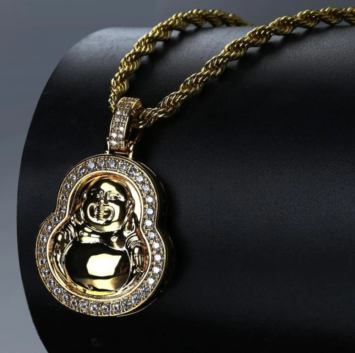 Роскошные дизайнерские ювелирные украшения мужское ожерелье CZ Maitreya Buddha Pendange Collecle Iced Put Lab Diamond Mens Gold Chain для мужских ювелирных изделий GI2015231