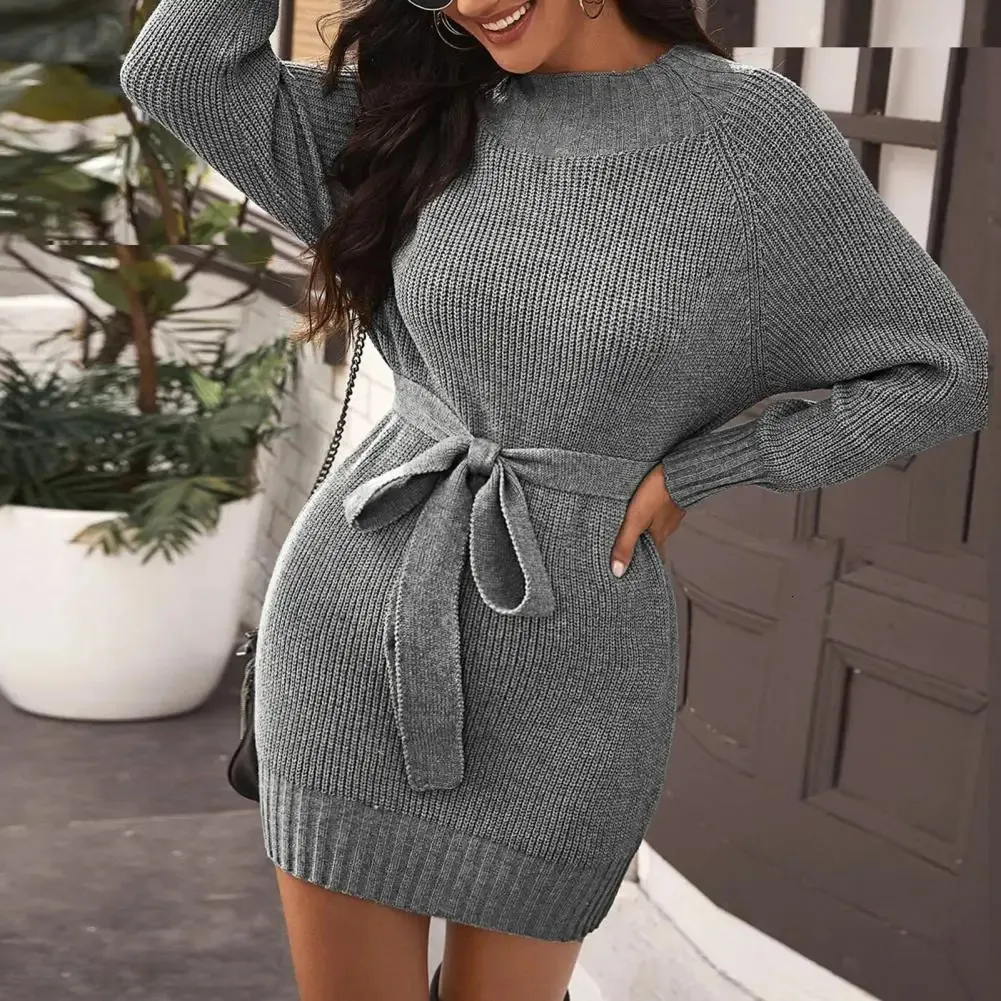 Sexy Women's Knitted Mini Dress with Bow Detail - Long Sleeve for Winter/Autumn 2024