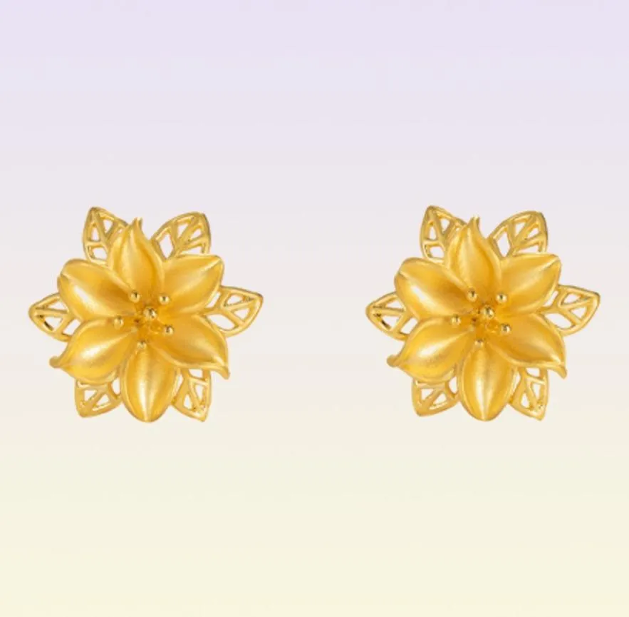 Stud 24K Gold Color Stud Earrings for Women Fine Jewelry Vintage Hollow Flower Earring for Wedding Gift Gold Color Jewelry sh7400302