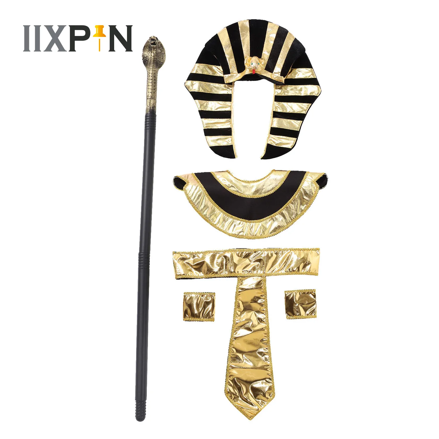 Männer Frauen alte ägyptische Pharao Cosplay Kostüm Accessoire Halloween Gold -Trims Cleopatra Antike römische Königin Party Requisiten