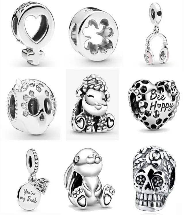 925 Silver Fit Charm 925 Bracelet Rabbit BE BEAPLY SKULL SKULL CLOVER DIY CHARMS SET PENDANT DIY FINE BEADS BIELSE9900873