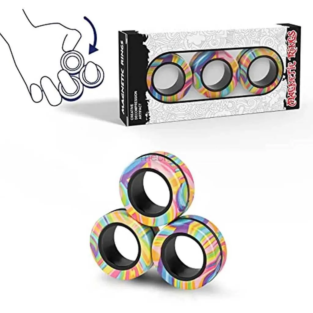 Decompression Toy Magnetic Rings Fidget Toy Set Adult Fidget Magnets Spinner Rings Fidget Pack Great Gift for Adults Teens Kids 240413