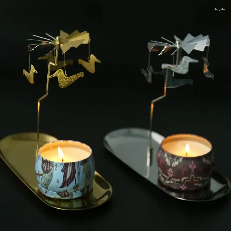 Candle Holders Silver Christmas Magnetic Rotary Spinning Carousel Tealight Holder Metal Stand Modern Home Decoration