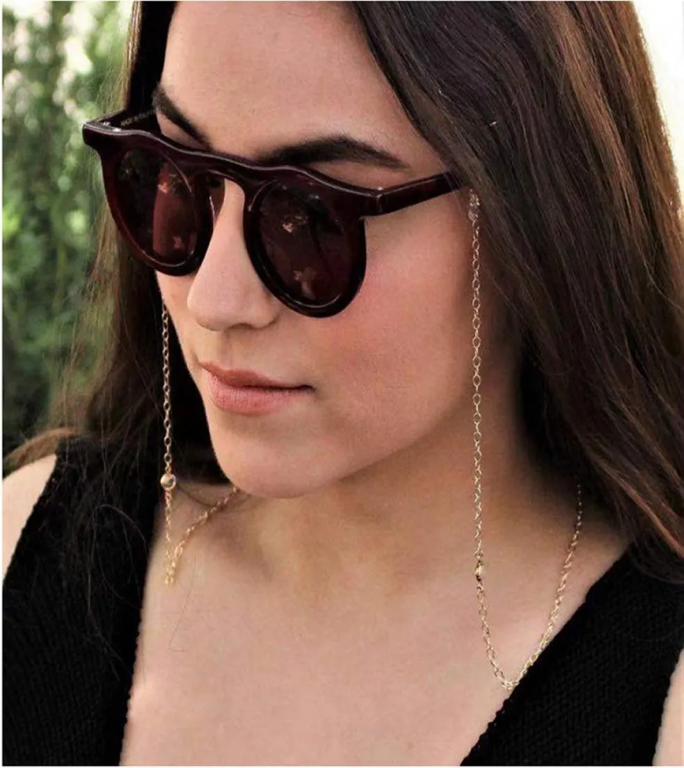 Ossalti occhiali a catena rotonda Crystal Crystal Gold Colore argento Silicone Pulsante Solvi di occhiali da sole Reteeleo per occhiali per donne L7010017