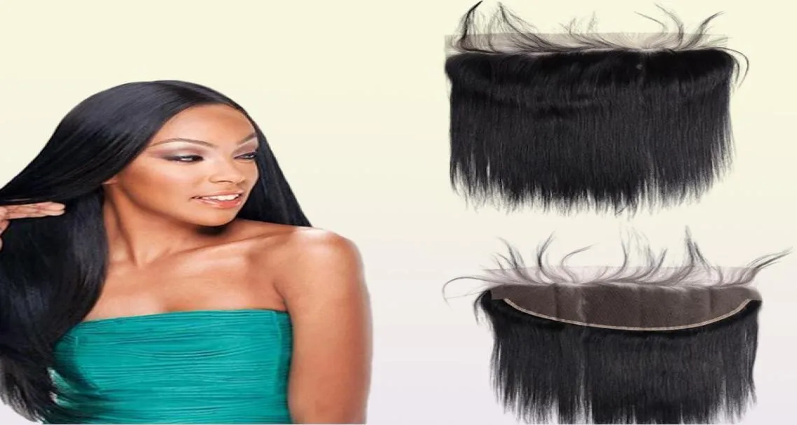 Indisches menschliches Haar 13x4 Spitze Frontaler Seiden glattes Haar mit Baby Haar Spitze Frontal natürliche Farbe von Leila8948551