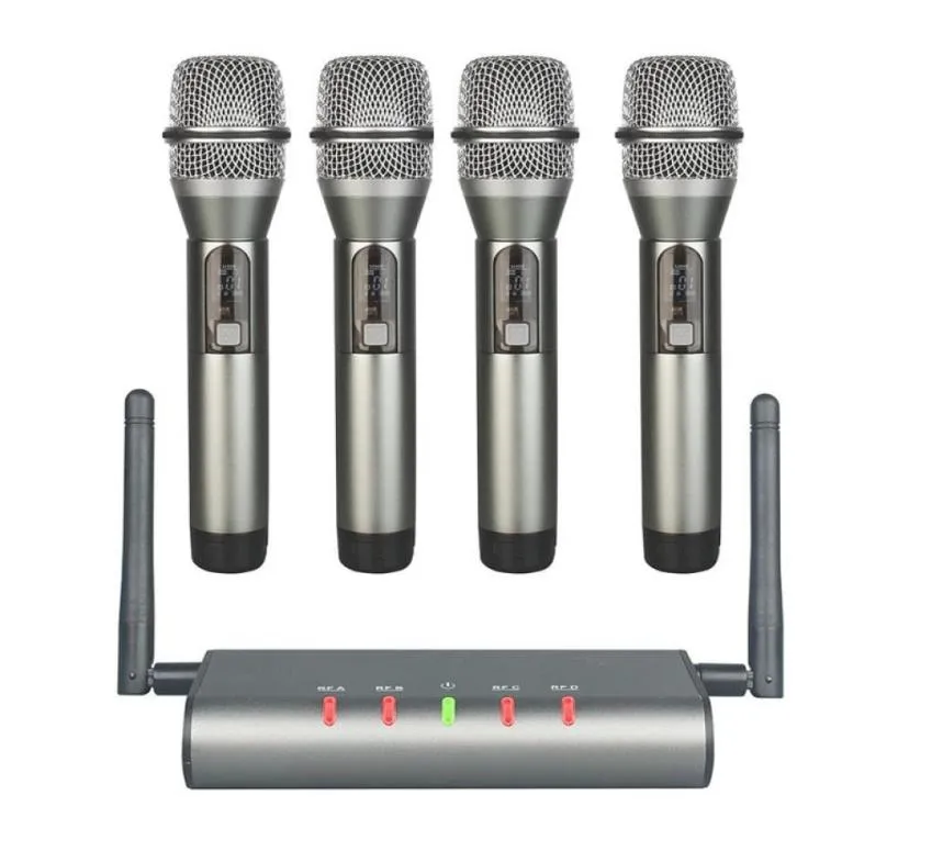 4-bezprzewodowy system mikrofonu Quad UHF MIC 4 Handheld MICS Mikrofony stałej częstotliwości 1155246