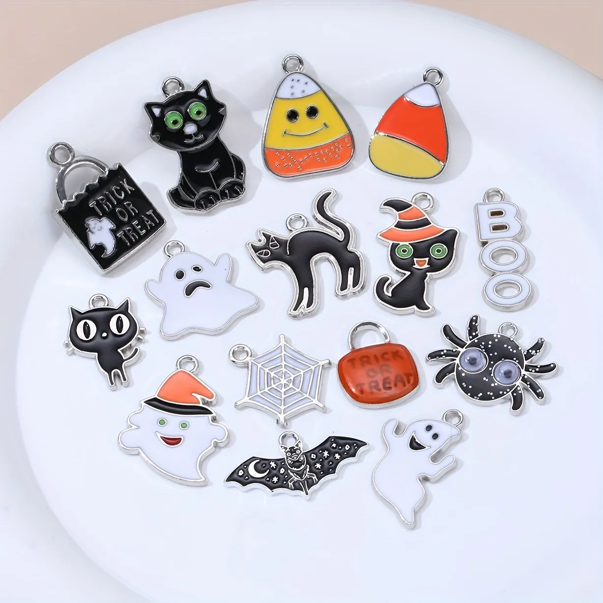 15pcs/lot Enamel Halloween Charms Cute Pumpkin Bat Ghost Charms Pendants For Jewelry Making