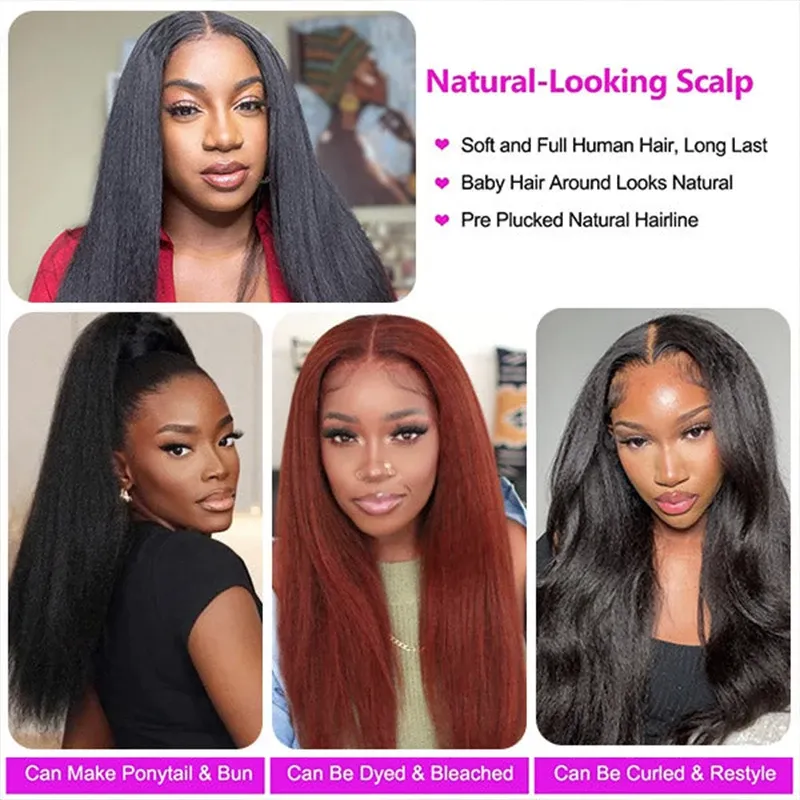 4C Kinky Straight Human Hair Wig Transparent 13x4 13x6 Yaki Straight Lace Front Wigs 4C Edges Hairline Baby Hair For Black Women