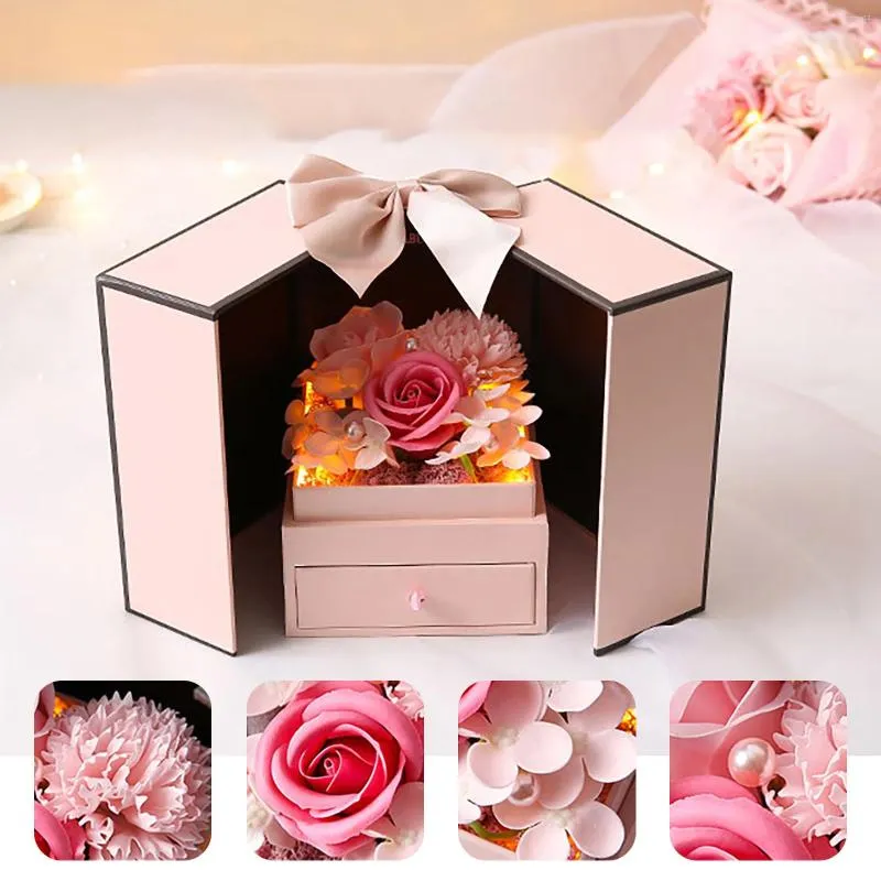 Dekorativa blommor tvål rose blommor presentförpackning bukett smycken valentins dag mode och enkla hemmöbler 2024 Artific