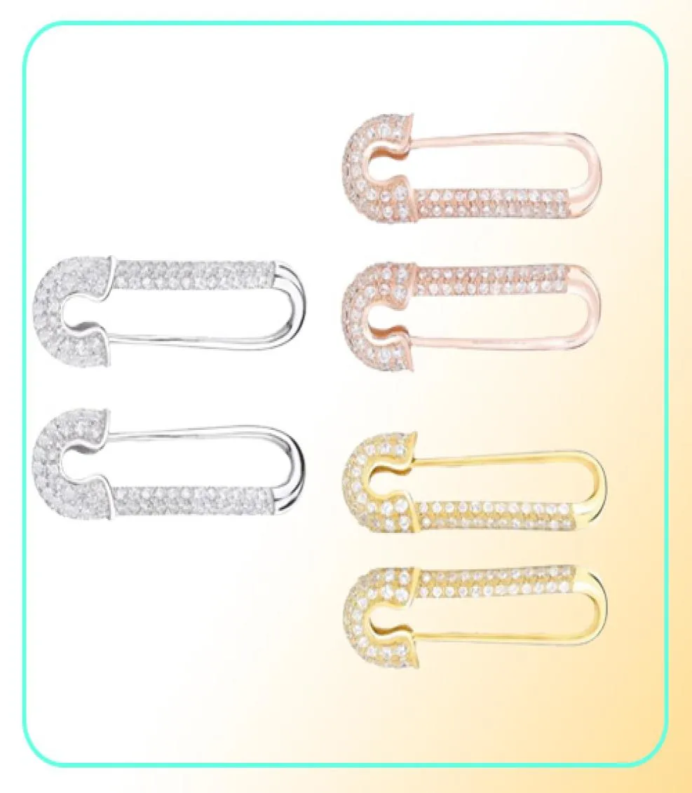 Moonmory France 100 925 Sterling Silver Safety Pin Earring Three Color Style One Side Zircon Höger vänster 2106163259521