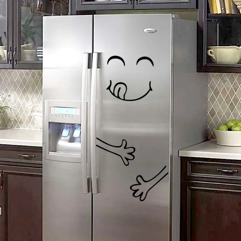 かわいいステッカー冷蔵庫ハッピーおいしいフェイスキッチン冷蔵庫の壁ステッカーアートかわいい壁ステッカー冷蔵庫ホームデカル