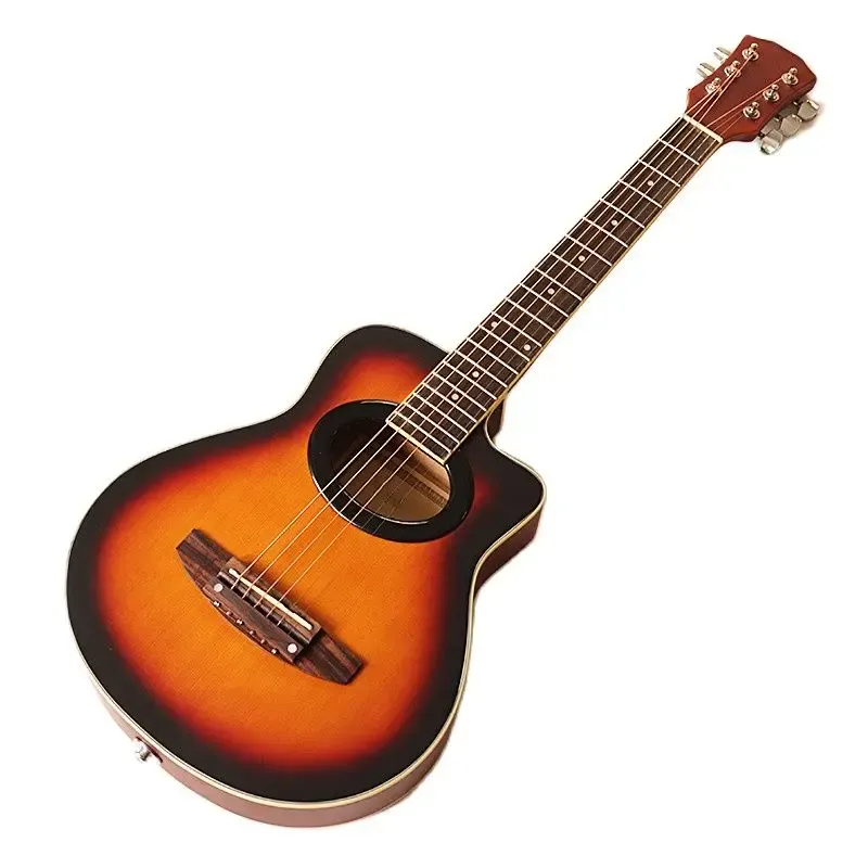 Kabels Elektrische akoestische gitaar 6 string 34 "Cutaway Design Travel Guitar 20 Frets Sunburst Color Folk Guitar Mini Guitars voor reizen