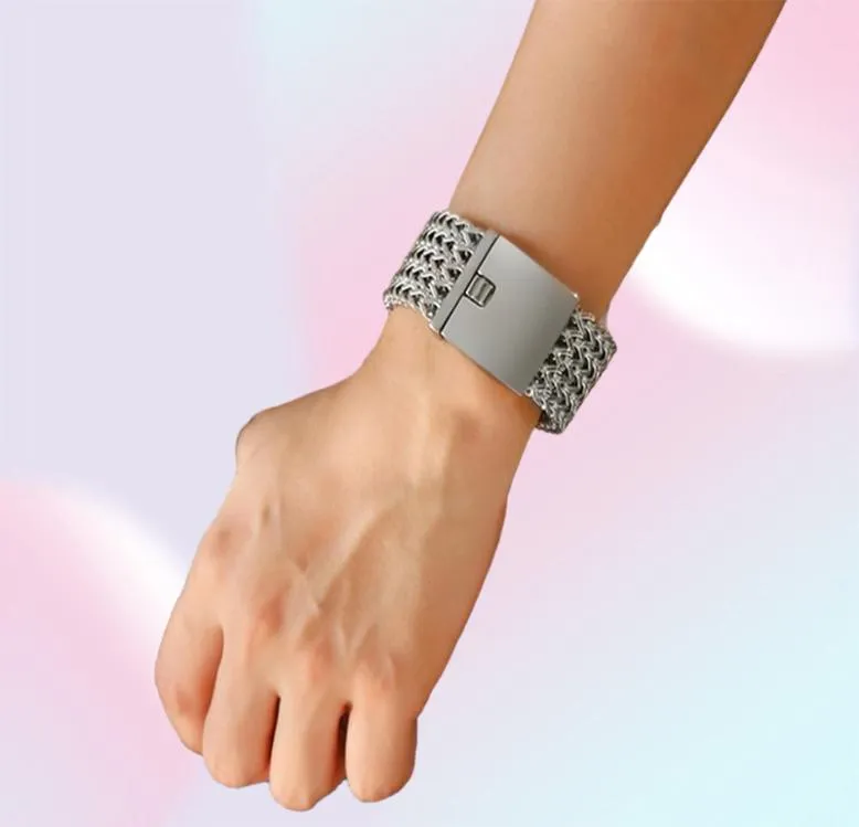 O ciężki punkowy bransoletka z szerokości 30 mm Mens Hiphop Silvercolor Stal nierdzewna Mesh Brzecelet Brzepły Biezles Pulseras 1963014