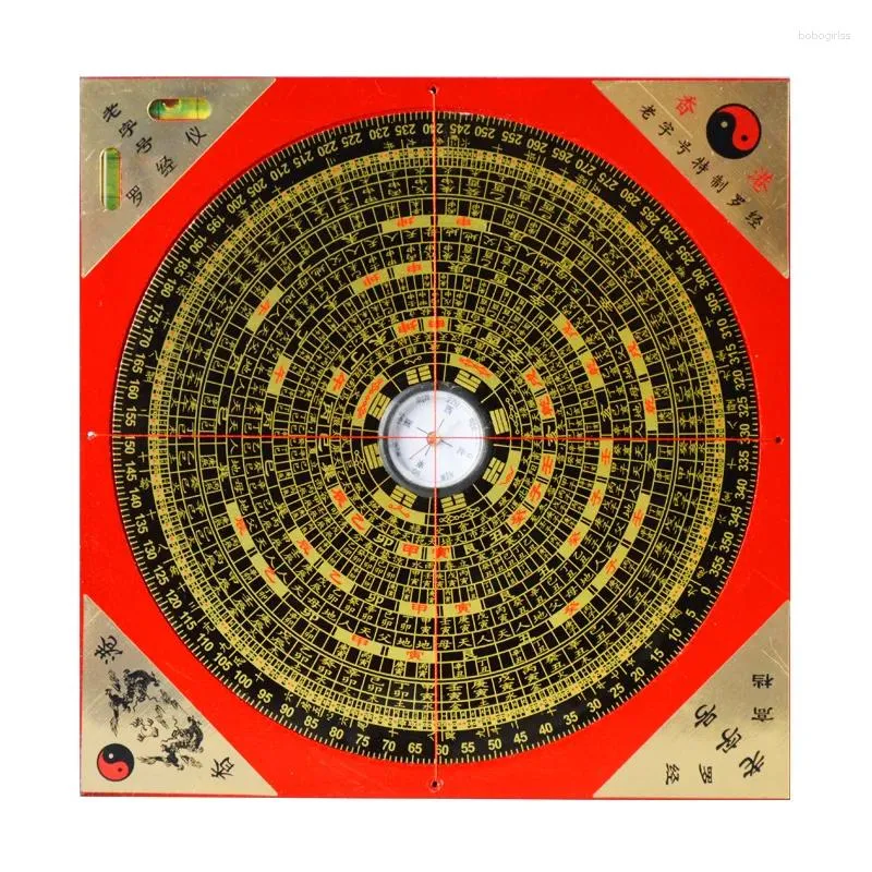 Dekoracyjne figurki Feng shui chiński starożytny drewniany kwadrat luopan kompas metalowa powierzchnia „luo jing yi” skomplikowane luo Pan 16cm