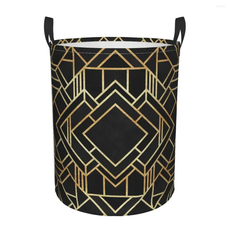 Bolsas de lavandería Art Deco Black Cancas plegables Derro Toyes Dirty Casker Organizador Hamper a prueba de agua grande para niños