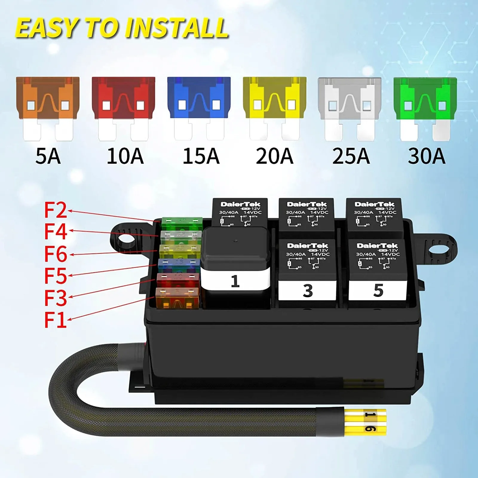Fuse Relay Box Kit 12V 6 Way Pre Wired ATC/ATO Fuse Holder With Dust ...